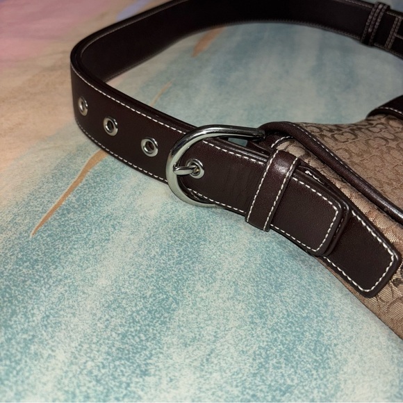 Coach Purse Crossbody Bag Brown Leather Light Fabric Canvas K3M-6376 Authentic - Picture 8 of 15